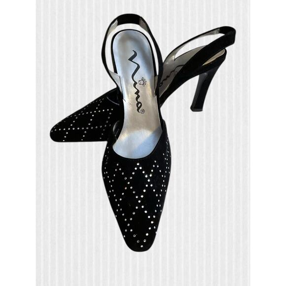 Touch Of Nina Heels Women’s Size 7M Black Suede Sparkle Rhinestones Slingback’s - Picture 11 of 12